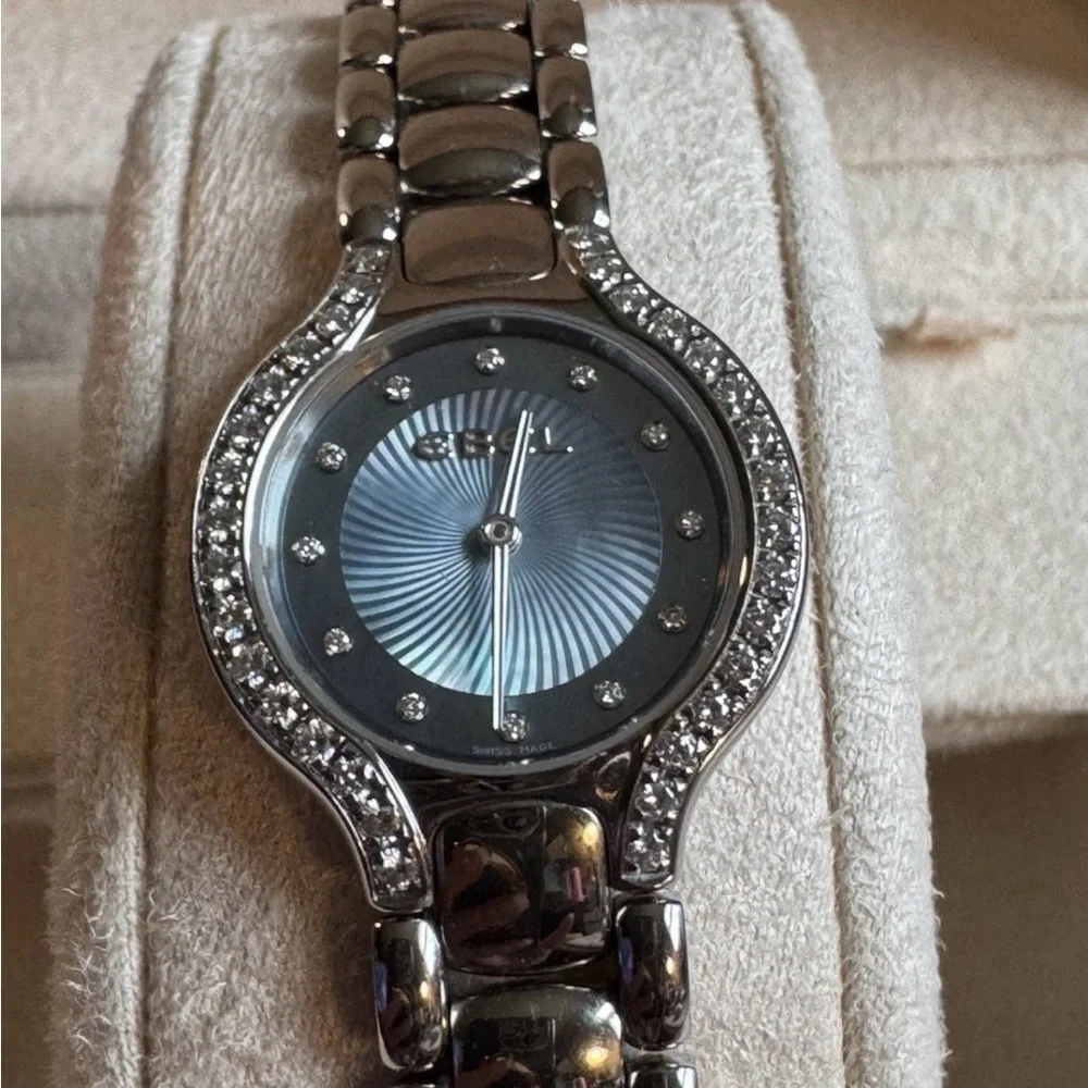 Ladies Women’s EBEL Beluga SS Diamond & Blue Mother of Pearl Wrist Watch w/ Box
